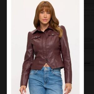Faux Leather Jacket Wine